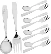 JECOMPRIS 5pc Boys and Girls Utensils Set Toddler Forks Spoons Boys and Girls Metal Silverware Safe Training Forks for Toddlers Dishwasher Safe