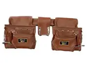 Genuine Leather Framer’s Rig Tool Belt 3450 Brown, with 10 Sliding Pouches