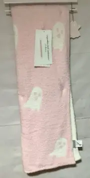 CASHMERE & CUPCAKES light pink & white ghost fleece throw blanket 50”x70”
