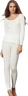 [Liang Rou] Women's Scoop Neck Long Johns Ultra Thin Modal Thermal Underwear Top & Bottom Set