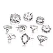 Women Bohemian Vintage Silver Crystal Stack Rings Above Knuckle Rings Set