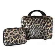 Marcy McKenna 2-in-1 Essential Hamptons Hardside Beauty Case set- Leopard - New