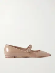 [Manolo Blahnik] Manolo Blahnik - Campari Grosgrain-trimmed Patent-leather Ballet Flats - Neutral - IT40 IT 40 Neutrals