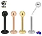 2Pcs Titanium Threadless Labret Lip Nose Stud Earring Gold Rose Black 20G - 16G