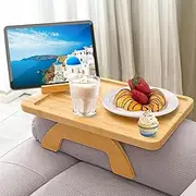 Usinynia Sofa Arm Tray, Clip On Side Table for Wide Couches with 360° Rotating Phone Holder, Wooden Foldable Couch Armrest Tray for Eating/Drinks/Snacks/Remote/Control