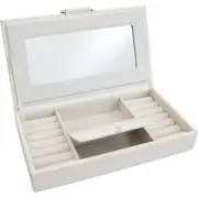MDF Glass 21cm Jewellery Box Storage Display Organiser Rectangle Ivory Colour