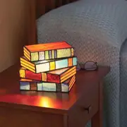 Resin Stained Stacked Books Lamp Reading Nook Lighting Vintage Table Lamp Home Decor