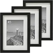 Cispree A5 Photo Frame-Black(3Pack), Solid Wood Picture Frame for 8.3x5.8 inch(21x14.8cm) Print,Certificate,Poster