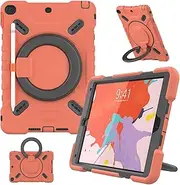 PEPKOO Triple Shockproof Case for iPad 9th/8th/7th Generation 10.2 inch 2021/2020/2019, Air 3rd Generation 10.5 inch, Heavy Duty Cover with Pencil Holder, Handle Kickstand, Shoulder Strap, Red