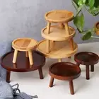 Small Wooden Stool Round Wood Foot Sitting Chair Side Table Plant Display Stand