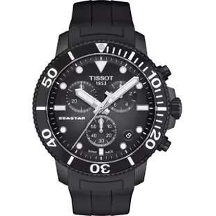 【TISSOT 天梭】水鬼 Seastar 1000 海洋之星300米潛水三眼計時錶-45mm 送行動電源(T1204173705102)