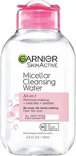 Garnier Micellar Cleansing Water, All-in-1 Makeup Remover and Facial Cleanser, For All Skin Types, 3.4 Fl Oz (100mL), 1 Count (Packaging May Vary)