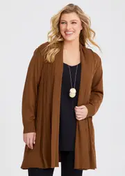 [TS] Taking Shape Lettuce Edge Bamboo Knit Cardigan Size 22 in Henna - Plus Size Women's Clothing Henna
