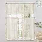 Boho Short Kitchen Curtains Farmhouse Small Window Curtains with Tassel Valances