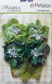 Dried Faux Blooms Fabric Flower GREEN Sugared Mixed + 3 Leaves Bot Pet L2b