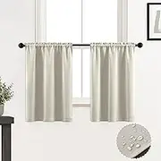 XTMYI Cream Colored Curtains for Bedroom 2 Panels Set Short Small Rod Pocket Top Tier Sun Light Blocking Room Darkening Curtain Valances for Windows 30 Inch Length,Ivory
