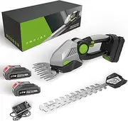 2 in 1 Cordless Hedge Trimmer, 60° Adjustable Lightweight Handheld Hedge Trimmer & Grass Shear with 1500Mah Battery & 2 Blades, 22000 RPM for Shrub, Garden, Lawn, Pruning Green B