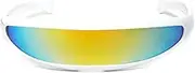 [JDD] Futuristic Narrow Cyclops Sunglasses Robot Space Costume Color Mirrored Lens(Color white)