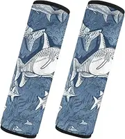 Car Seat Belt Pads Covers 2 Piecing Soft Car Safety Seat Belt Strap Shoulder Pad Camera Bag Strap Cover Car Accessories for Adults Youth Kids S Ink Blue White Fish sea Pattern Pattern