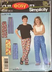 Simplicity Pattern 4039 Girls Boys Pants Sz 7-16 NEW UNCUT FF