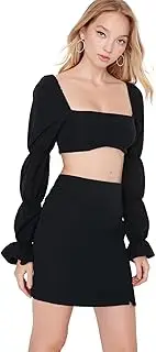 [Trendyol] Women Plain Woven Blouse-Skirt Tops & Bottoms