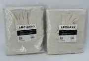 2- 52"x63” Washed Cotton Twist Tab Light Filtering Curtain Panels Ivory Archaeo