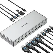 WAVLINK Global First DL7400 10K USB C Premium Docking Station, Dual 8K@60Hz,Quad 4K@60Hz for M1/M2/M3 Mac&Windows, 15 in 1 Laptop Dock with 100W Charging,2xDP(1.4)&2xHDMI2.0,USB 3.2-A/C,USB-C(PD 30W)