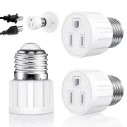 (2 Packs) 3 Prong Light Socket to Plug Adapter, E26 E27 Light Socket Outlet Adap
