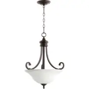 Quorum Bryant 3 Light 18' Pendant, Oiled Bronze/Satin Opal - 8154-3-186