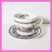Hand Painted Tea Cup Saucer Set Folk Flowers Stork Bee Cat Poland Porcelain Gift