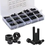 500pcs M3 M4 M5 Alloy Steel Hex Socket Cap Head Bolts Screws Nuts Assortment Kit, Black Oxide Finish