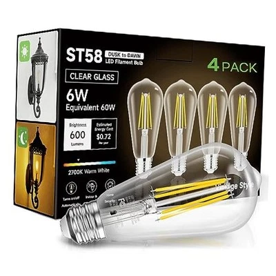 Dusk to Dawn Light Bulbs LED Edison, 60W Equivalent Dusk to Dawn-warm White