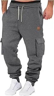 [Generic] Mens Heavyweight Fleece Cargo Sweatpants Stretch Elastic Waist Workout Jogger Pants Drawstring Sport Trousers