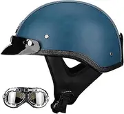 Retro Half Hood Helmet Motorcycle Helmet with Visor and Goggles Quick Release Helmet Comfortable and Durable Fit Adult Cruiser Motorbike DOT/ECE Certified