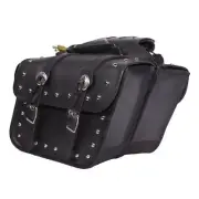 14" W MOTORCYCLE PVC STUDDED SADDLEBAGS w/ CONCHO & POCKET FOR KAWASAKI - KDA13