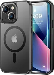 Kiresen Strong Magnetic for iPhone 13 Mini Case with Screen Protector - Compatible with Wireless Charging, 21ft Military-Grade Drop Tested, Shockproof Slim Fit Translucent Matte Cover - Black
