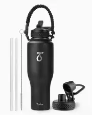 40-oz Water Bottle with Lid + Straw, Double Wall Vacuum Stainless Steel Tumbler