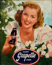 GRAPETTE GRAPE SODA POP WOMAN FLOWERS HEAVY DUTY USA MADE METAL ADVERTISING SIGN