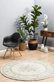 Rhythmic Melodious Silver Round Rug