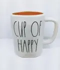 Rae Dunn Coffee Mug By Magenta "CUP OF HAPPY" WHITE With ORANGE Interior