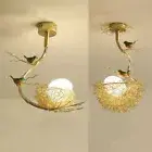 Modern Bird Nest Glass Chandelier Gold Pendant Light Ceiling Lamp