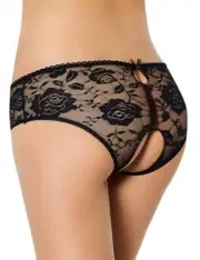 Lingerie Erotica Female French Knickers Thong Black Lace Opening IN Crotch
