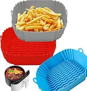 3 pcs Air Fryer Silicone Liners 6 to 9in Square，Silicone QT Reusable Air Fryer Liners Baking Tray Oven Microwave Accessories Replacement of Flammable Parchment Liner Paper（Thickened version）