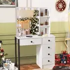 White Dressing Table with Lighted Mirror Vanity Table Mirror Makeup Desk Drawers