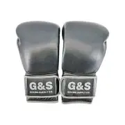 Black Leather Pair of Training Boxing Gloves - Hook & Loop Strap - 12 Oz