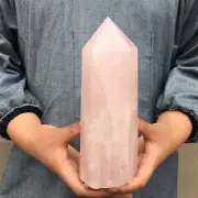 3.9LB Natural Rose Quartz Crystal Obelisk Crystal Tower Wand Point Reiki Heal