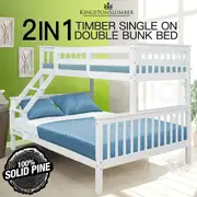 2in1 Single on Double Bunk Bed Kids White Solid Wood Timber