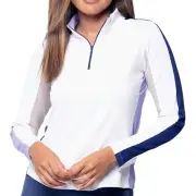 Women's IBKUL Long Sleeve 1/4 Zip Mock Neck Top - Color Block Print
