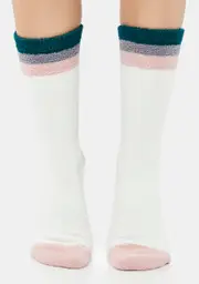 [MeMoi] Cable Knit Striped Crew Socks