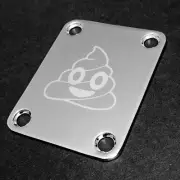 GUITAR NECK PLATE Custom Engraved Etched - Fits Fender - POOP Poo Emoji - Chrome
